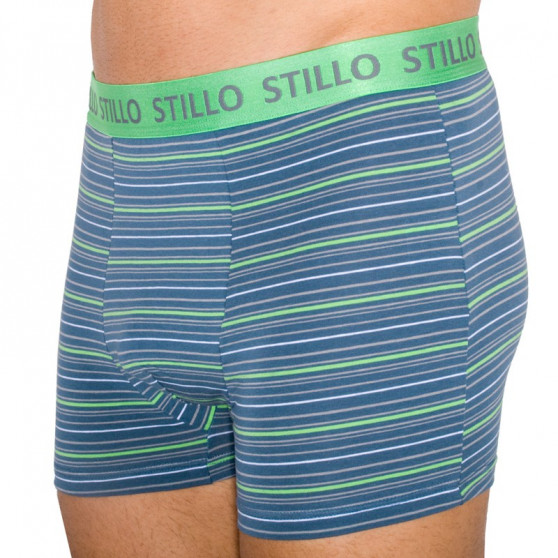 Herren Klassische Boxershorts Stillo grau mit grünen Streifen (STP-010)
