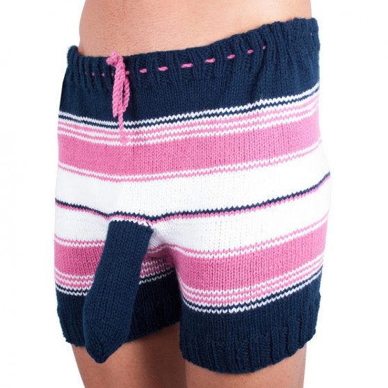Handgestrickte Shorts Infantia rosa, blau und weiß gestreift