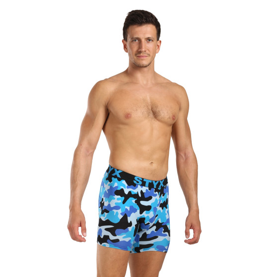 Styx Herren Boxershorts lang Kunst Sport Gummi Camouflage blau (UN1850)